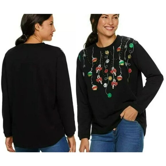 MCCC Sportswear Sweaters - MCCC Sportswear Women's Black French Terry Holiday Graphic Sweatshirt Medium